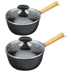 Non-stick Iron Cooking Pot Toughened Glass Lid Porridge Wood Handle Thickened Bottom Kitchen Accessories Cooking Tools