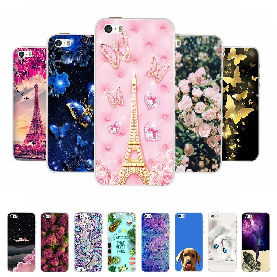 Phone Case For iPhone 4 4S 5 SE 5S 5SE Fundas Coque Silicone Case Soft Back Cover For iPhone 4 5 S Case Cute Flower Ultra Thin