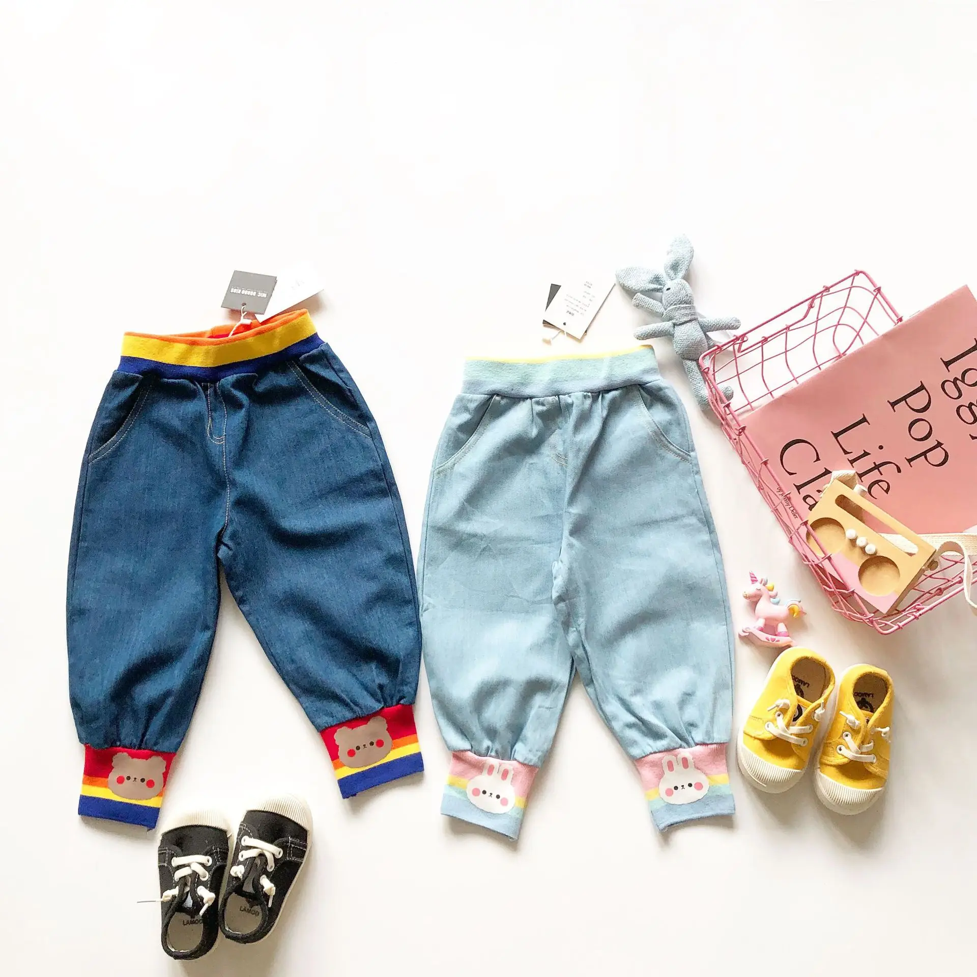 

Tonytaobaby Autumn Jeans Boys and Girls Cute Bunny Bear Lantern Casual Cotton Pants