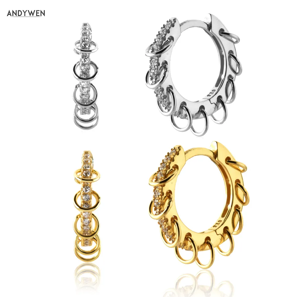 ANDYWEN 925 Sterling Silver 10.4mm Circle Huggies Hoops Circle Loop Luxury Women Fashion Rock Punk Ohrringe Pendiente Jewels