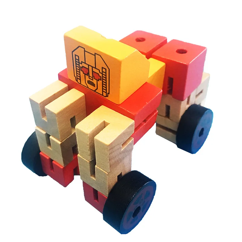 Giocattoli educativi dell'uomo dell'automobile dei bambini del giocattolo del dito del modello del Robot dell'automobile deformata di legno con l'imballaggio della scatola