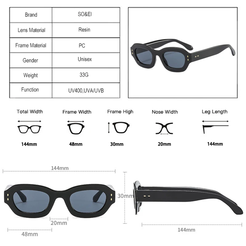 SO&EI Ins Popular Fashion Polygon Square Women Sunglasses Shades UV400 Retro Rivets Decor Men Trending Blue Green Sun Glasses