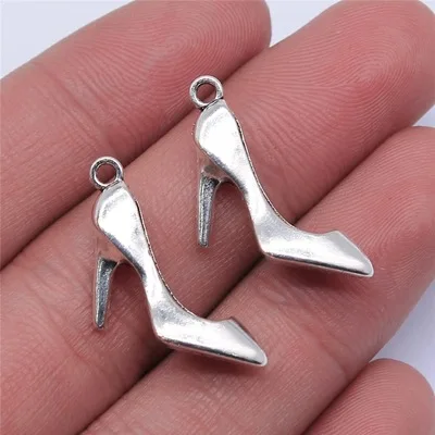 10PCS/lot 27x16mm High Heels Shoes Charms Antique Bronze Silver Color Pendants DIY Making Findings Tibetan Jewelry