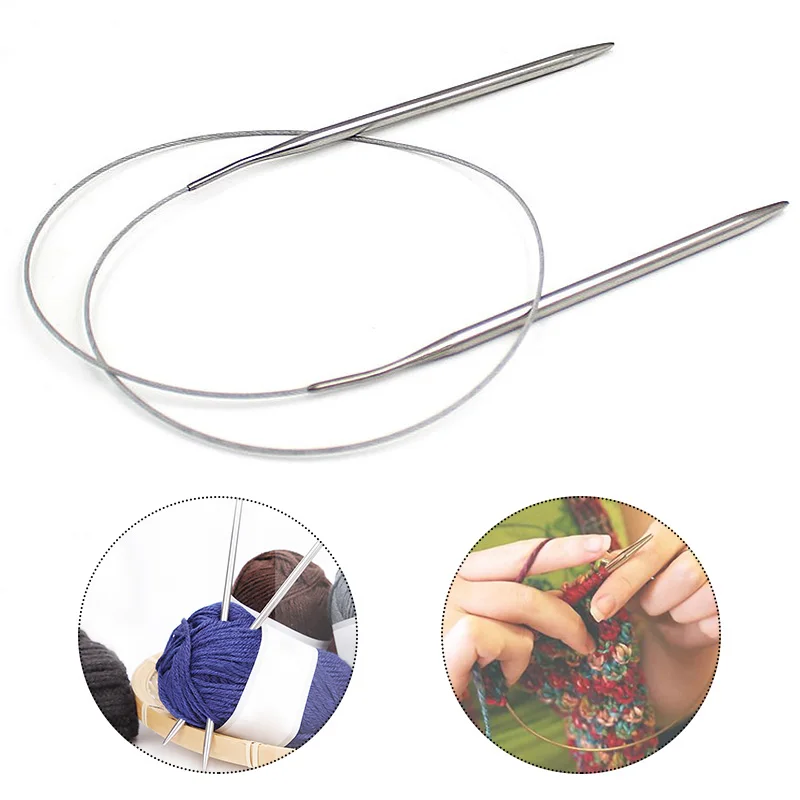 43/60/120cm Stainless Steel Needle Extended Ring Needles Wire Rope Ring Sweater Needle Pin 6 - 16 Crochet Needle knitting Tools