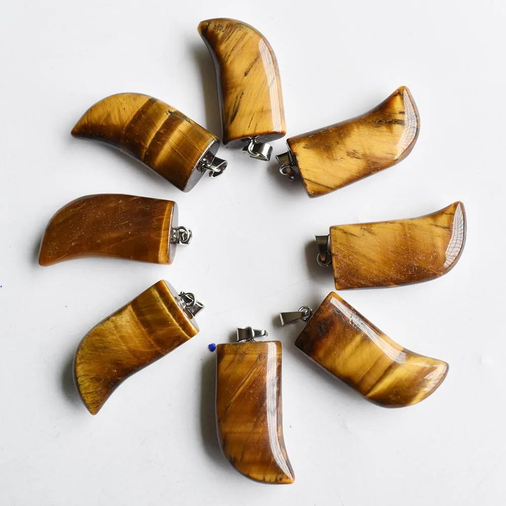 2021New Fashion top quality assorted natural tiger eye stone ox horn pendants charms for jewelry making 8pcs/lot Wholesale free