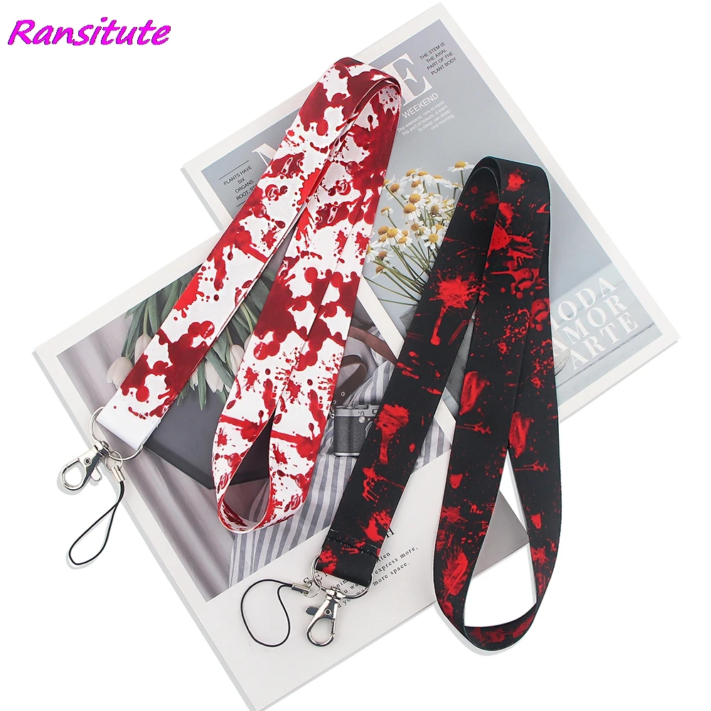 Ransitute R1630 Scary Bloodstain Painting Art KeyChain Lanyard Neck Strap For Phone Keys ID Card Fashion Lanyards Helloween Gift