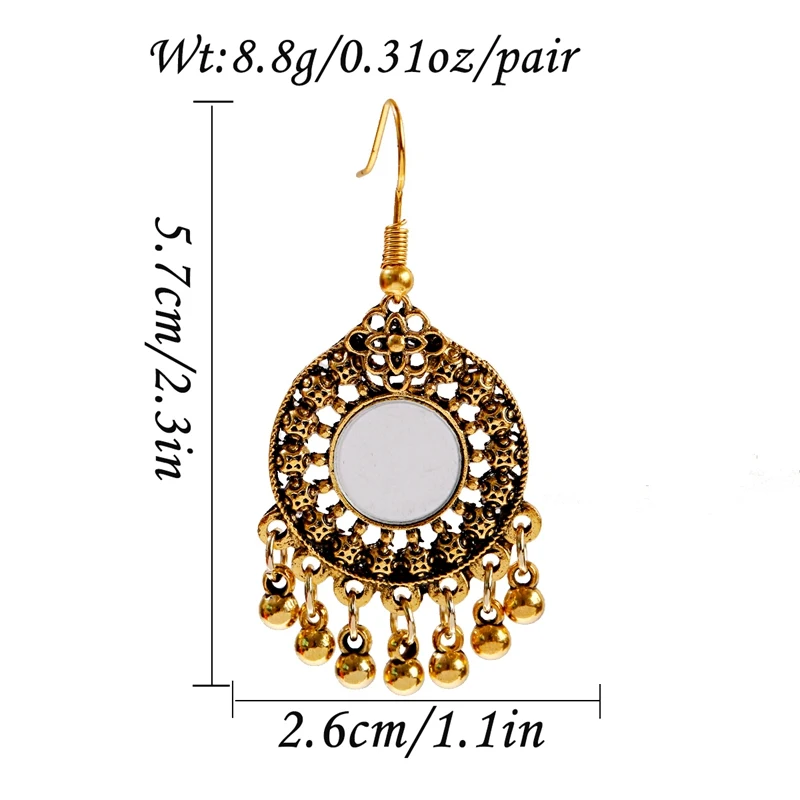 2020 New Ethnic Round Mirror Ladies Earrings Oorbellen Summer Boho Bohemia Tassel Earrings For Women