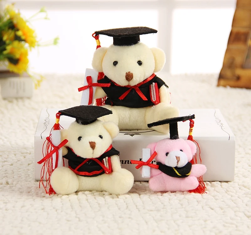 Cute Plush Fur Pompom Doctor Teddy Doll Keychain Women Bear Toy Keyring Women Bag Car Holder Wedding Party Graduation Valentine