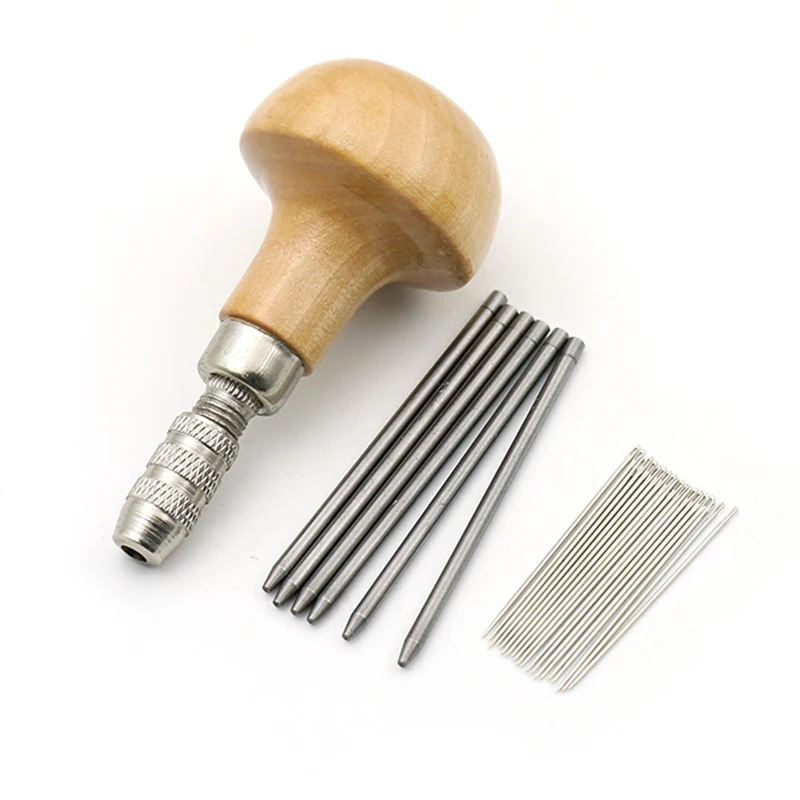 Mushroom Wood Cable Mouth Clip Mouth Steel Needle Clip Mouth Jewelry Inlay Tool Holder Hand Push Wooden Handle Fixture