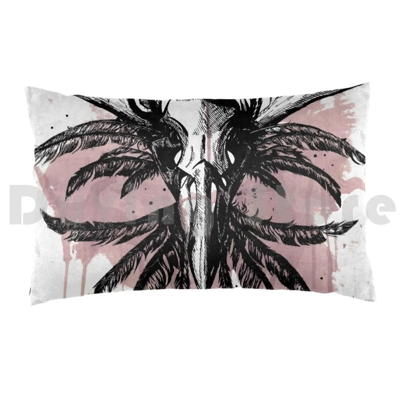 Banshee Pillow Case DIY 50*70 Ink Graphic Crow Skull Feathers Blood Moon Moon Banshee Bean Sidhe Sidhe Occult