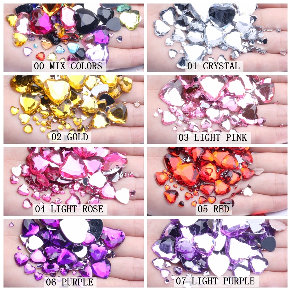 25mm 10/50pcs Flat Back Facets Acrylic Rhinestones Heart Shape Many Colors Glue On Beads DIY Crafts Garments Decorations