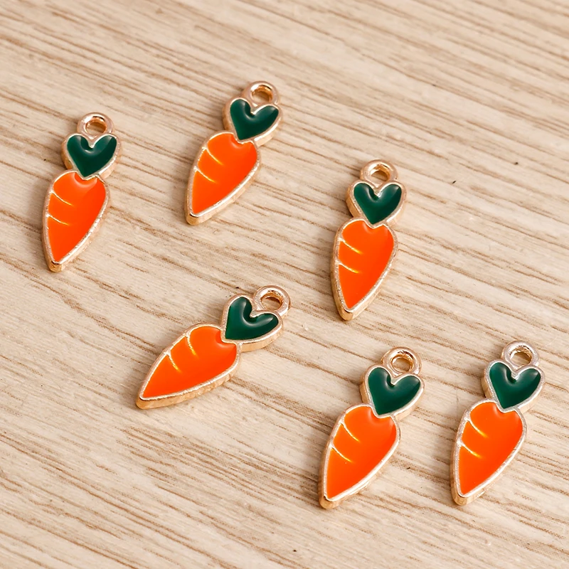 10pcs 5*16mm Love Heart Carrot Charms for Jewelry Findings Handmade Crafts Cute Enamel Charms Pendants DIY Necklaces Earrings