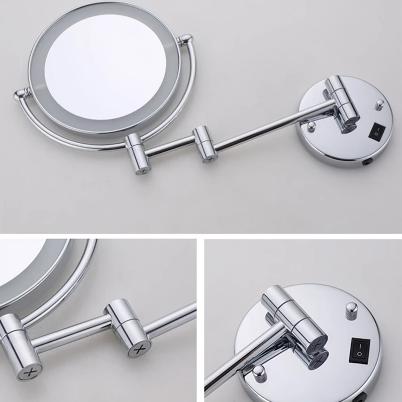 LED Lighted Makeup Mirror 8 Inch Silver/Gold Brass Bathroom Dressing Cosmetic Mirror with 3X/5X/10X Folding Magnifying Feature