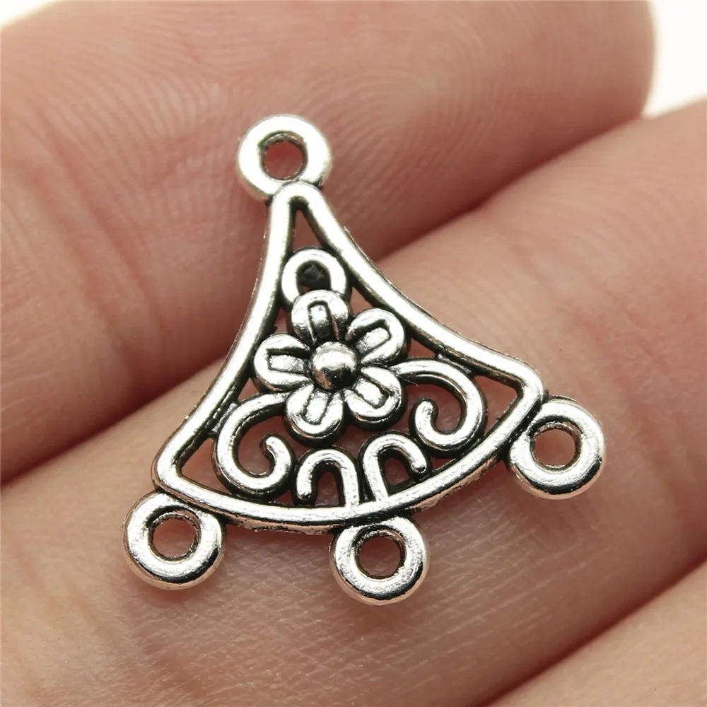 20PCS/lot 19*20mm Metal Charm Flower Porous Earring Connector Antique Silver Color Making DIY Handmade Tibetan Jewelry DIY