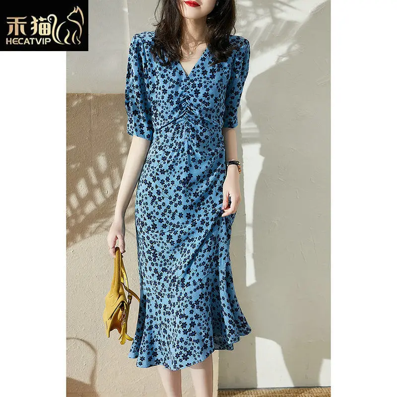 

Printed Summer New Dress Long-Length Style V Neck Dress Woman Dress Vestido De Mujer Femme Robe