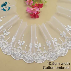 10.5cm Width White Cotton Embroidery French Lace Ribbon Fabric Guipure Diy Trims Warp Knitting Sewing Curtain Accessories#4132