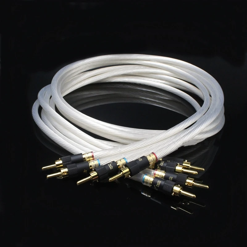 Audiophile 5N OCC Silver Plated Speaker Cable Bannana Plug for Amplifier CD DVD Player