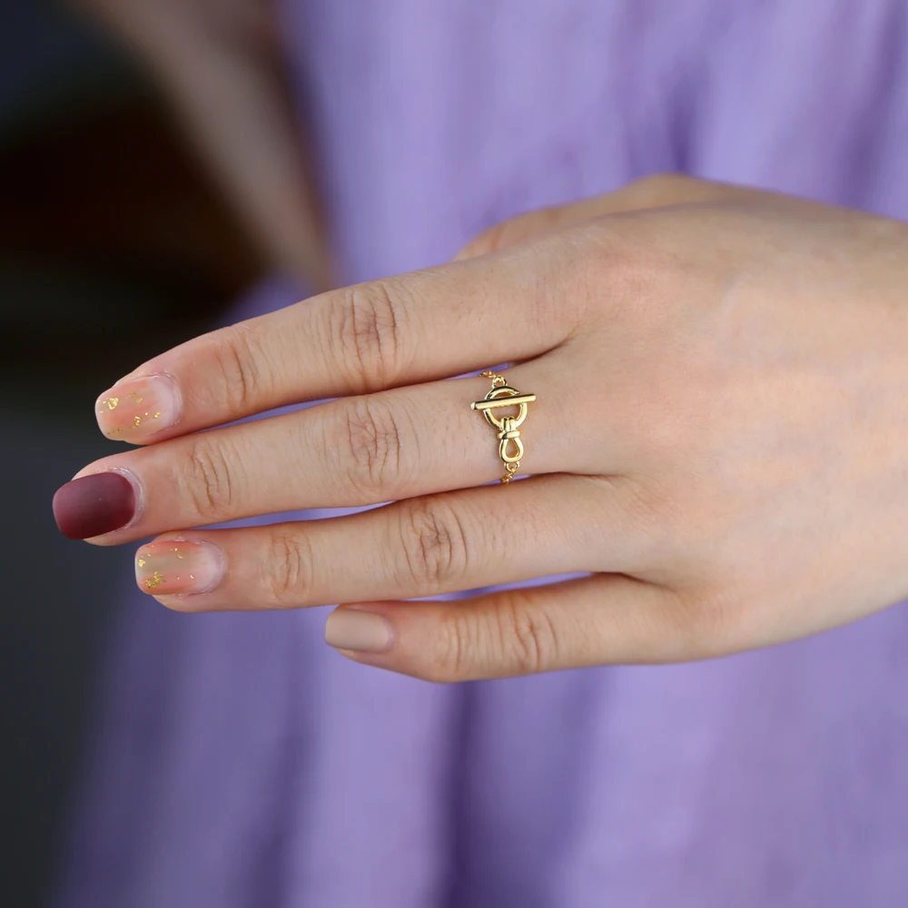 yellow Gold Color Plating Chain Shape RING Unisex Vintage Gothic Chunky Midi Ring Antique Jewelry Accessory