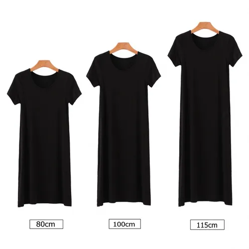 Imagen 2 del producto Vestido informal con cuello redondo para mujer, camiseta de manga corta, Modal, línea A, 80 a 115cm