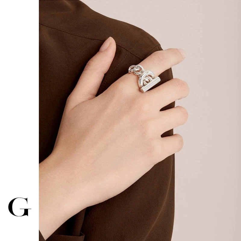 GHIDBK Hollowed Thick Chunky Statement Chains Rings for Women Minimalist Unique Design OT Ring Street Style Ins Ring Wholesale