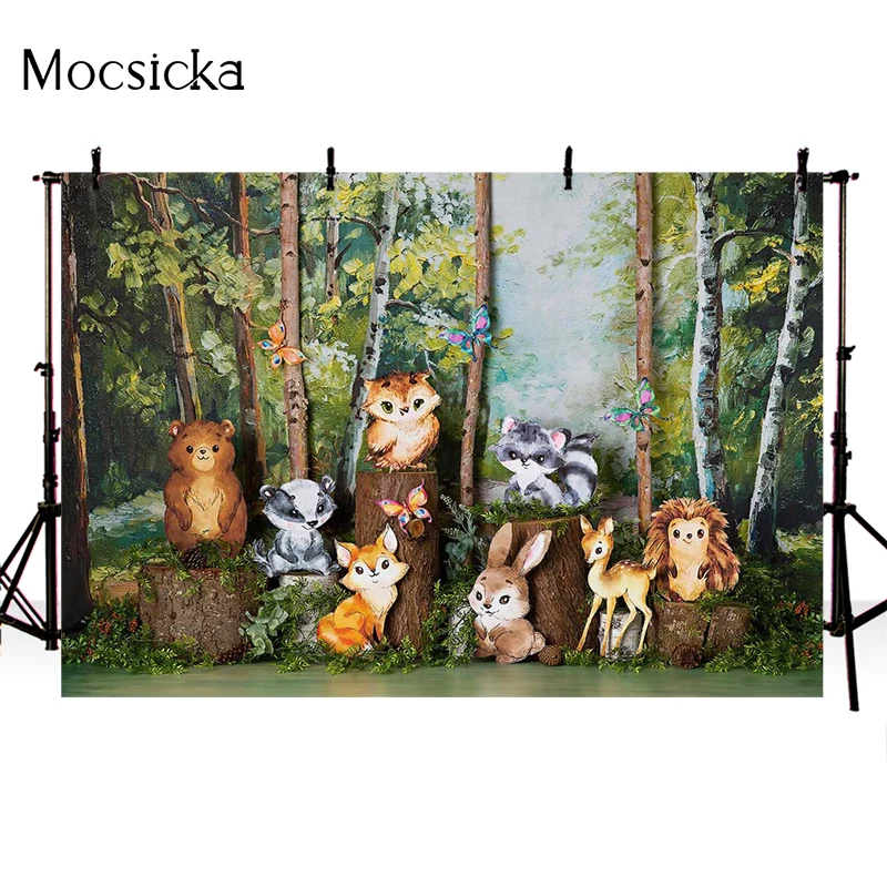 Mocsicka Child Portrait Photography Background Jungle Animal Decoration Props 1st Birthday Baby Shower Photo Backdrop Banner