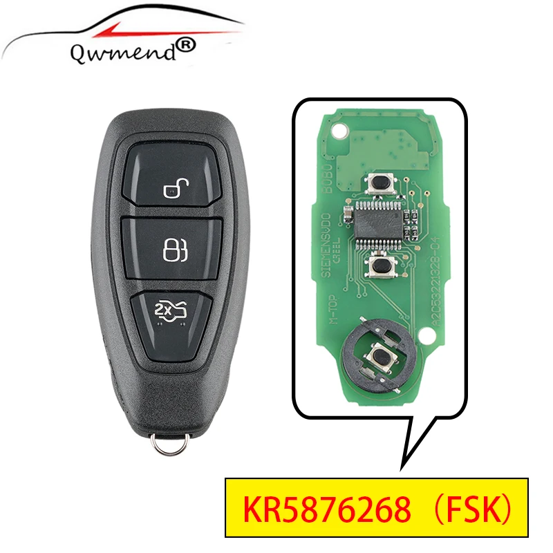 

QWMEND KR5876268 FSK Car Remote Key for Ford Focus Grand C-Max Mondeo Kuga Car Key for Auto 433mhz 49 Chip for Ford Key