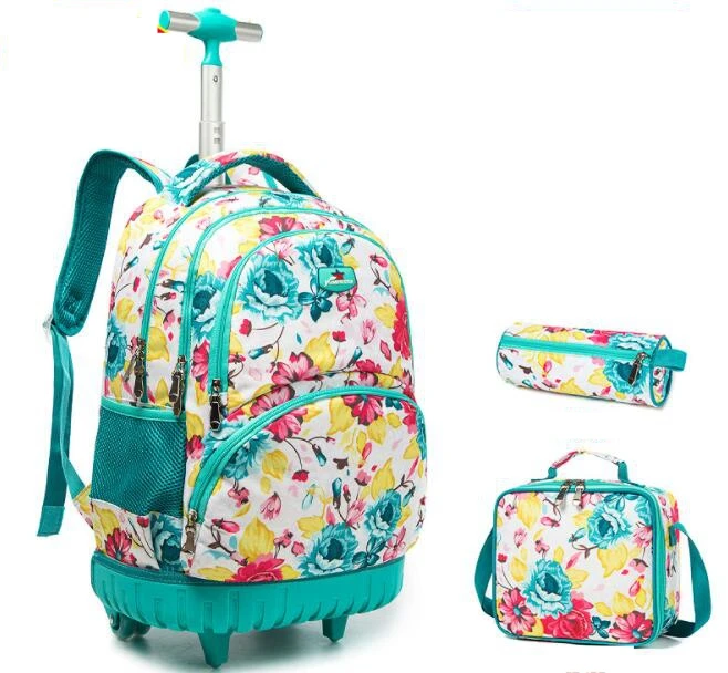 Ruote zaino per le ragazze della scuola Bag Trolley con ruote con pranzo al sacco Trolley set di Borse di scuola Dei Bambini di Rotolamento zaino