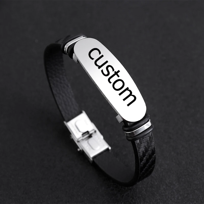 

Браслет мужской из нержавеющей стали, черный, с надписью, подарок для отца, муж, папа