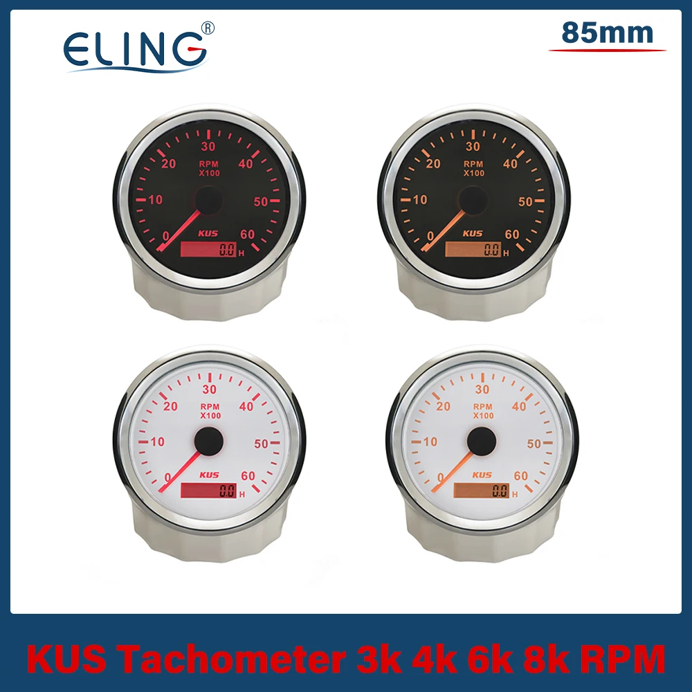 

KUS Tachometer Tacho Gauge 3000RPM 4000RPM 6000RPM 8000RPM with Hourmeter for Car Boat Truck Motorcycle Engine Waterproof 12V24V