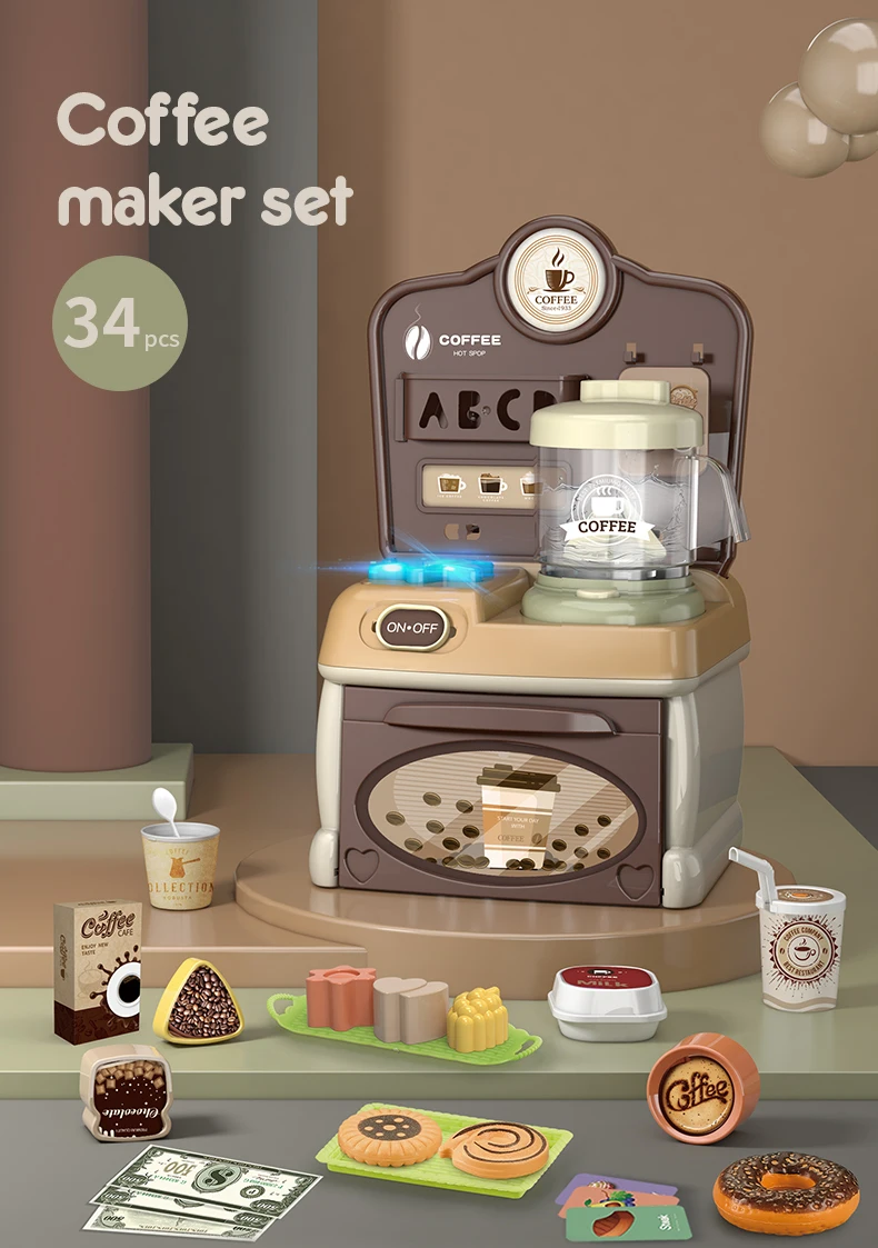 34Pcs Cocina Kinderen Miniatuur Kitchentoys Simulatie Cookwarer Koffiezetapparaat Kids Pretend Play Set Speelgoed Voor Meisjes Pop Voedsel