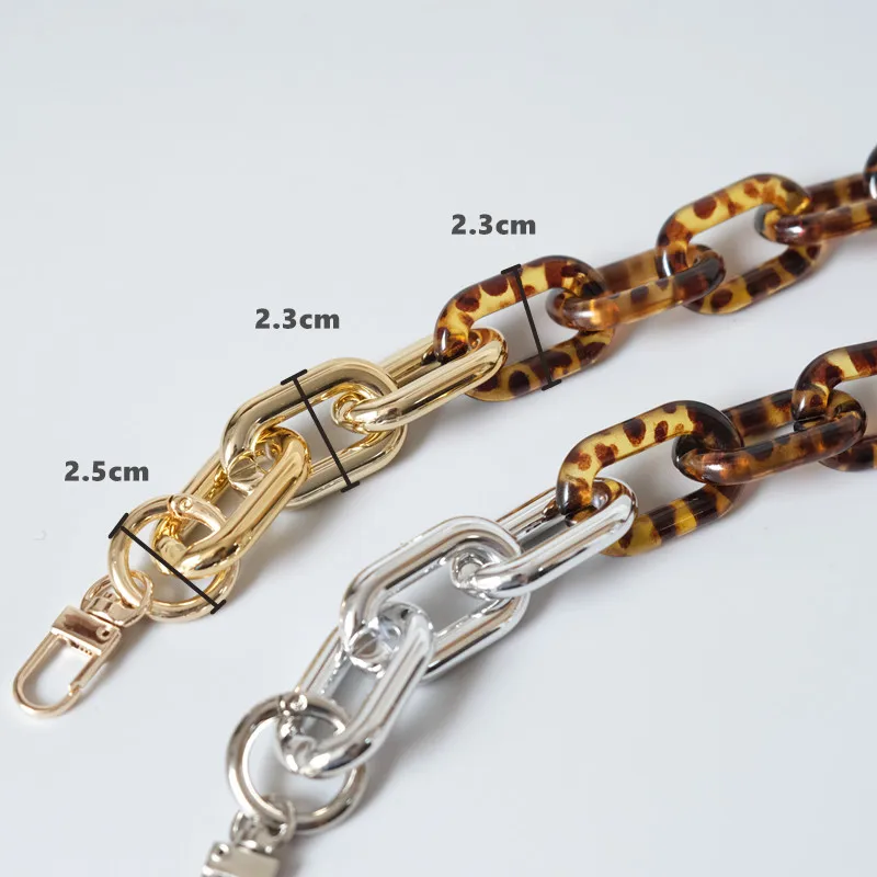 New Fashion Woman Bag Accessory Detachable Part Replacement Chain Leopard Gold Silver Acrylic  Strap Women Shoulder Handle Chain