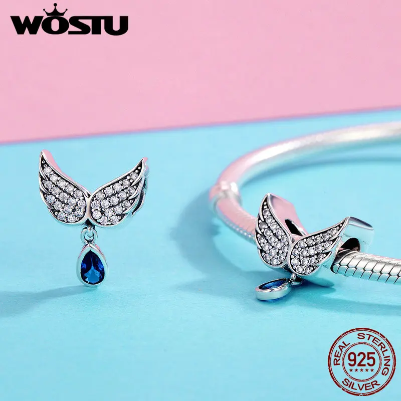 WOSTU Hot Sale 925 Sterling Silver Butterfly Bee Radiance Crystal CZ Charm Bead Pendant Fit Original Bracelet DIY Fine Jewelry