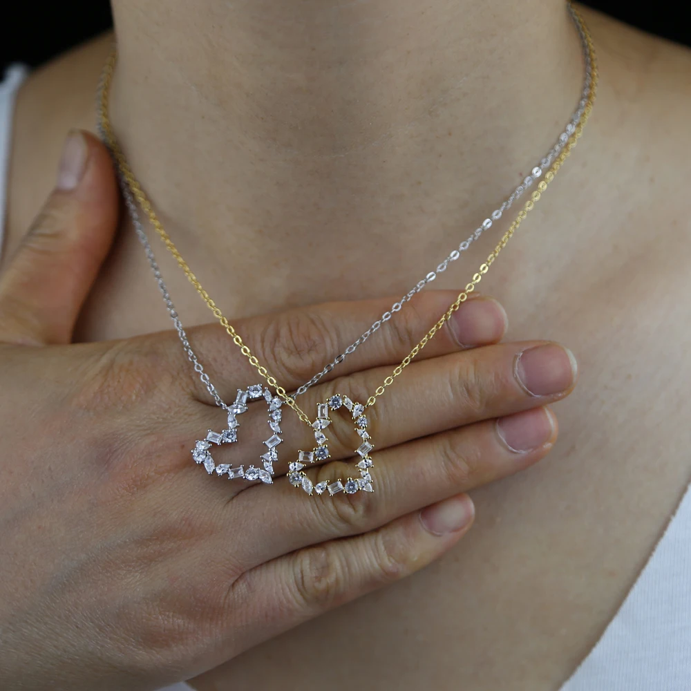 Iced Out Bling 5A Cubic Zirconia CZ Heart Charm Pendant Necklace High Quality