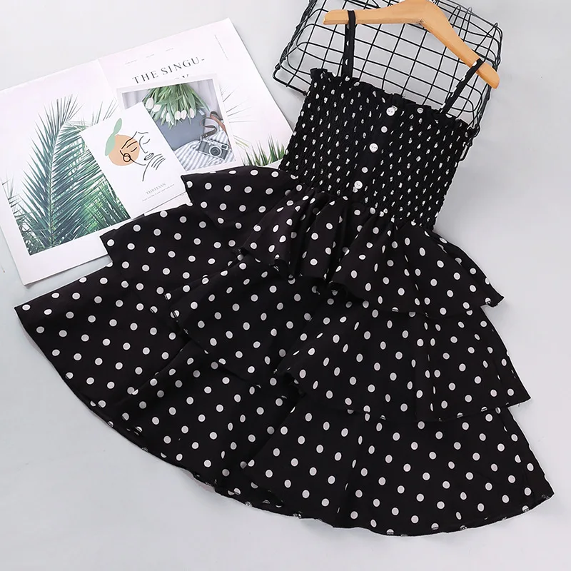 3-12Y Girls Polka-Dot Summer Dress Girls Sleeveless Suspender Dress Clothing Kids Chiffon RED Princess Dresses Children Clothes