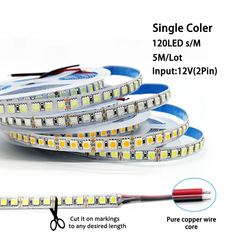 5050 RGB LED Strip 12V 120Leds/m White/Warm White/RGB Flexible LED Light Strip Kitchen Decorations for Home 600led/roll 100m/lot