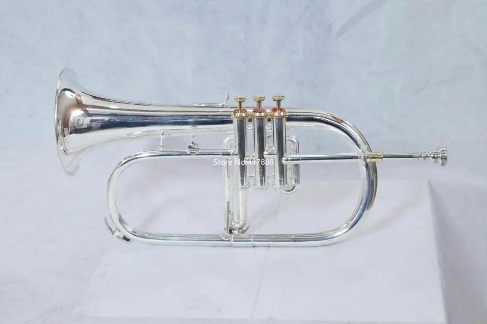 Professional Bb Flugelhorn 3 Valve Silver Plated Musical instrument with  Case Mouthpiece free shipping