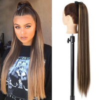 85cm Synthetic Long Straight Wrap Around Ponytail Clip In Ponytail Fake Hair Extensions Heat Resistant Black Blonde For Women