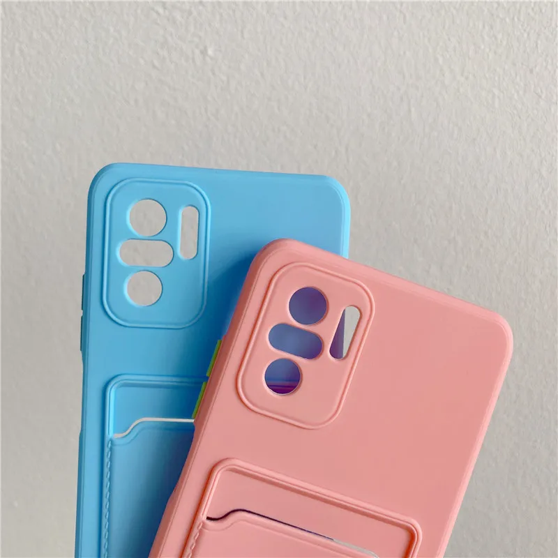 Solid Colors Card Pocket Slot Bags Phone Case for OPPO A16 A54 A55 F19 Realme 8 C21 C25 Reno 5 6 6Z Find X3 Pro TPU Cover Fundas