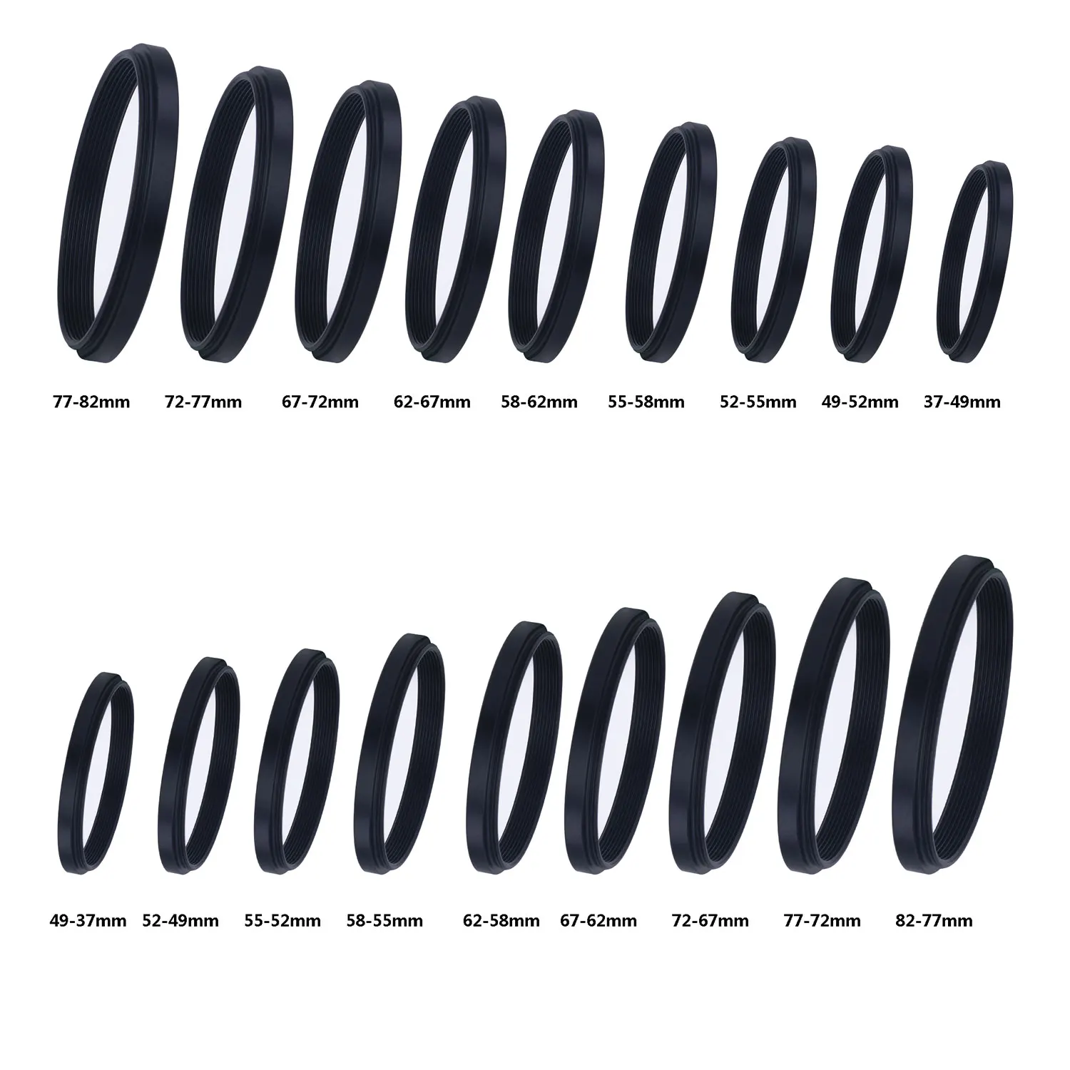 Pickle Power ชุดห่วงอะแดปเตอร์เลนส์ขึ้น/ลง18ชิ้นสำหรับเลนส์กล้อง Nikon Sony Canon DSLR 37-49มม. 49-52มม. 52-55มม.