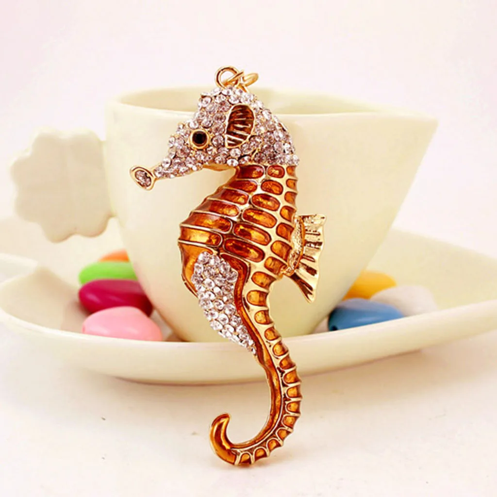 Crystal Sea Horse Keychain Rhinestone Hippocampus Keyring Cute Bag Key Ring