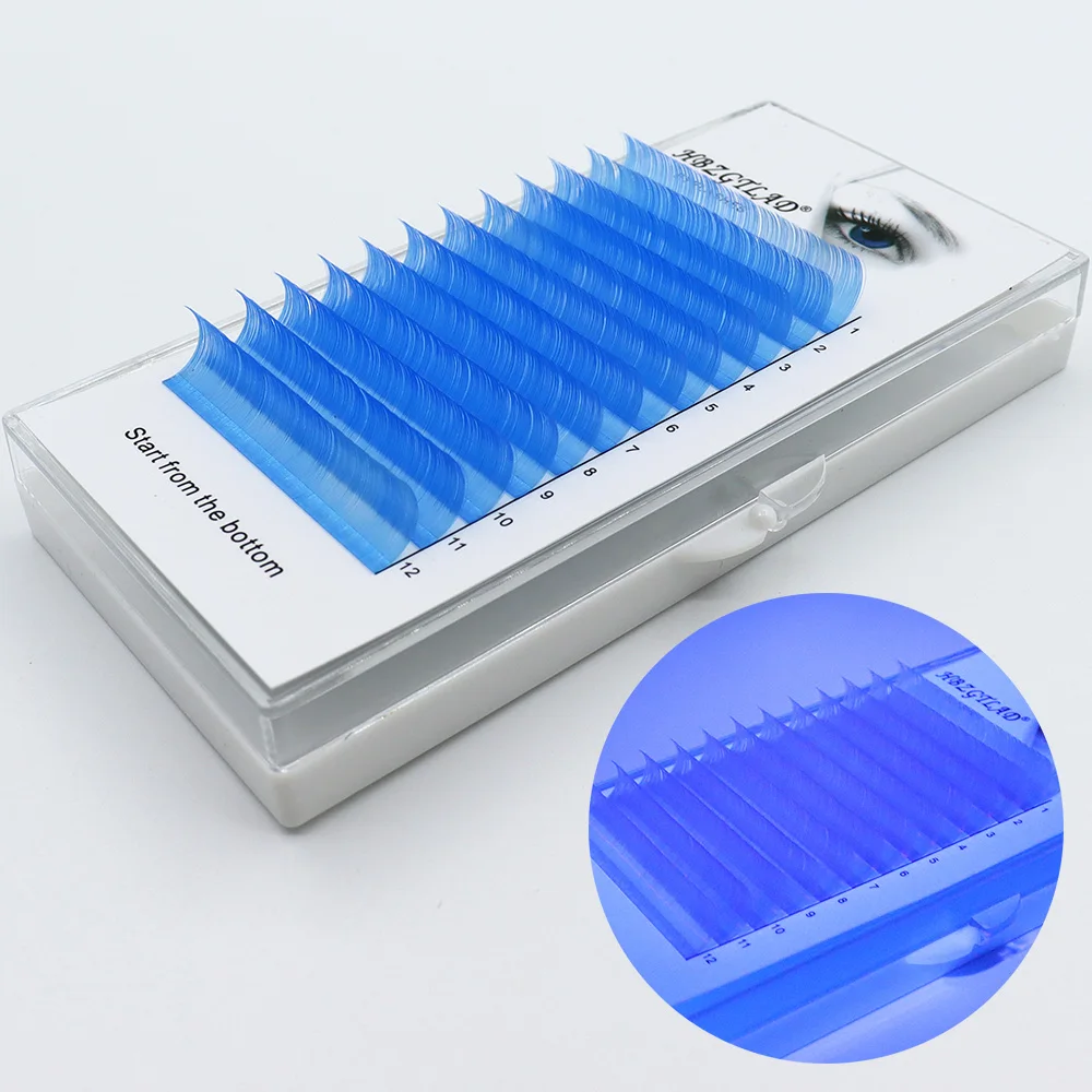 UV Neon Lashes Glow under UV light eyelashes Fluorescent Bright Colorful Bulk Classic Individual Luminous Eyelash Extension Tool