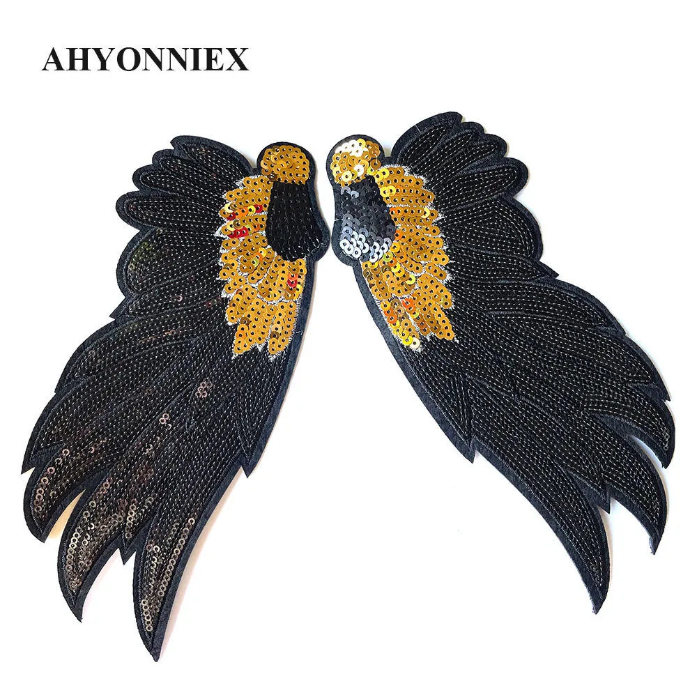 1 Pair Cheap New Black Angles Wing Patches Black DIY Kids Clothes Patches Sequined Wing Patches For Dress Socks Sleeves Decors