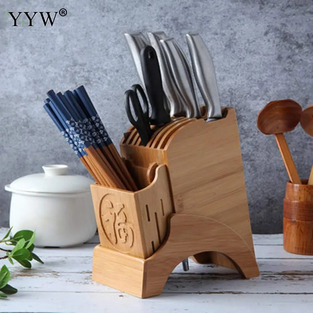 Bamboo Kitchen Knives Storage Rack Knife Holder Multifunctional Storage Rack Tool Holder Knife Block Stand Kitchen Accessories
