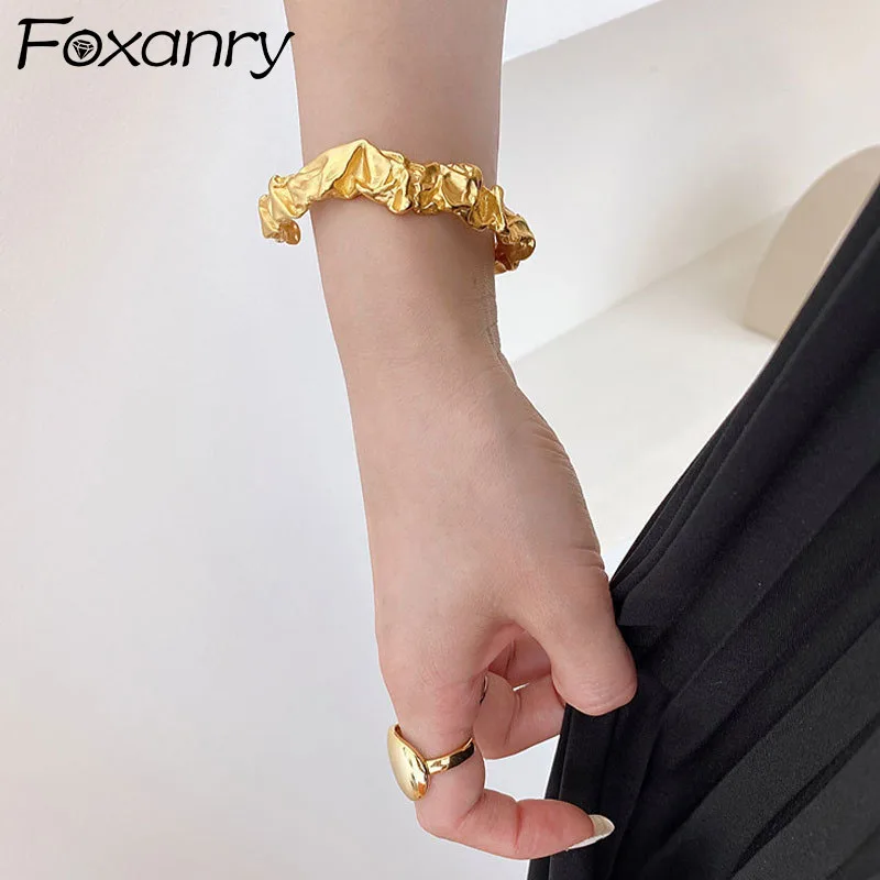 FOXANRY Silver Color Couples Bracelets Trendy Elegant Vintage Creative Irregular Texture Bangles Party Jewelry for Women