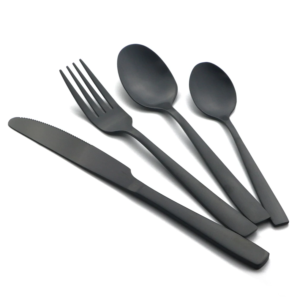 Black Matte Cutlery Set Knife Fork Spoon Flatware Set Dessert Tableware Set Stainless Steel Dinnerware Set Kitchen Silverware