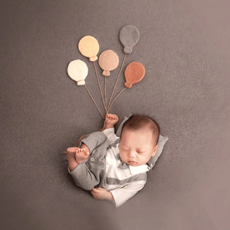 5Pcs Handmade Baby Wool Felt Balloon Decorations Newborn Photography Props Infant Photo Shooting Accessories