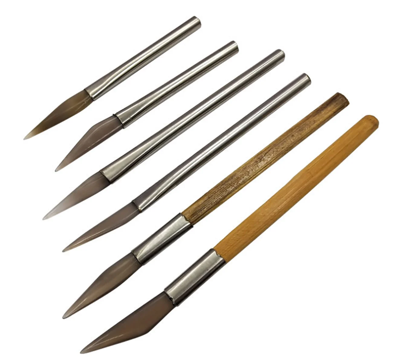 6PCS Whole Set Sword Agate Knife Agate Bamboo/Metal Handle for Jewelry Shaping Tool