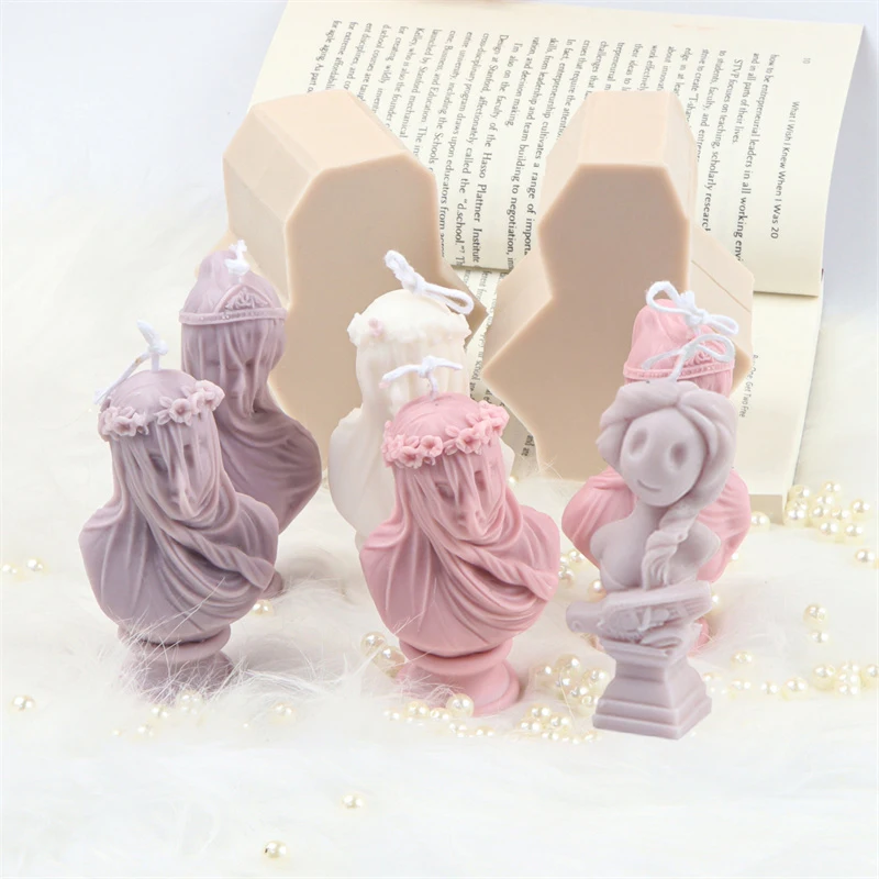 

New Veiled Woman Maiden Bust Sculptura Silicone Mold Bride Virgin Mary Lady With Crown Mould for DIY Candles Resin Gypsum Decor