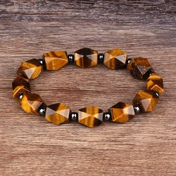Natural Faceted Tiger Eyes Stone Reiki Bracelets Men Fashion Energy Hematite Beads Bracelets for Women Soul Jewelry Gift Pulsera