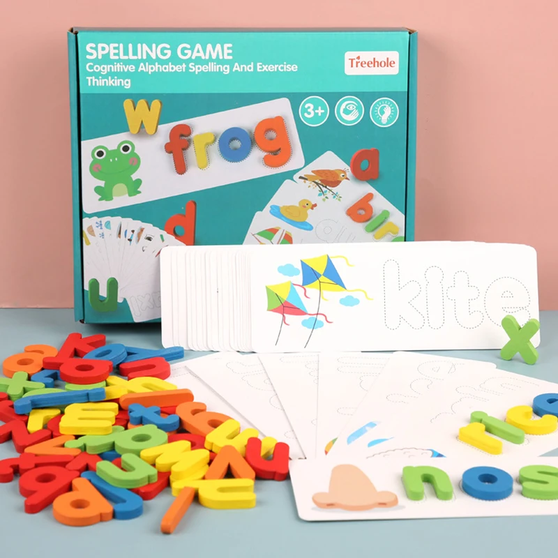 Wooden Alphabet Letter Learning Cards Set Word Spelling Practice Game Toy English Letters Spelling Card Word Toys